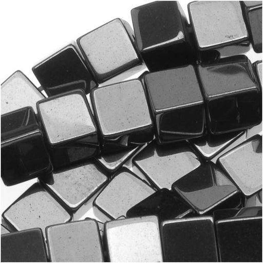 Gemstone Beads, Hematite, Square Cube 4mm, Metallic Gray (15.5 Inch Strand)