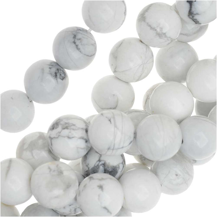 Gemstone Beads, Howlite, Round 10mm, White and Black (14.75 Inch Strand)