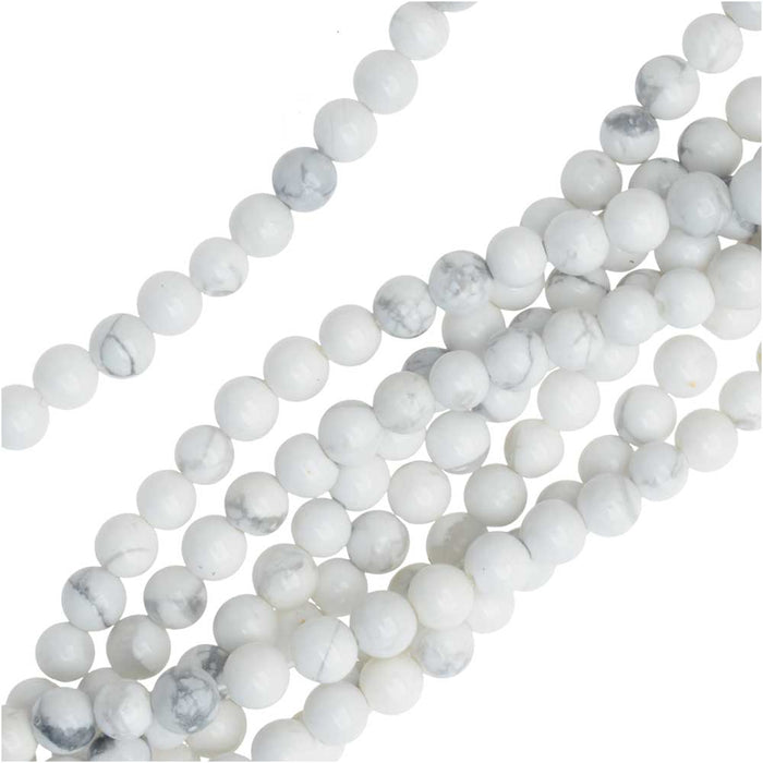 Dakota Stones Gemstone Beads, White Howlite, Round 4mm, 8 Inch Strand