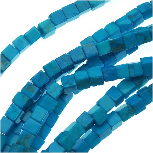 Gemstone Beads, Howlite, Square Cube 4mm, Dyed Turquoise Blue (16 Inch Strand)