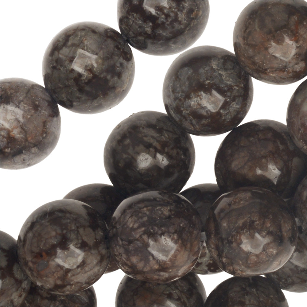 Gemstone Beads, Obsidian, Round 8mm, Brown Snowflake (15 Inch Strand)