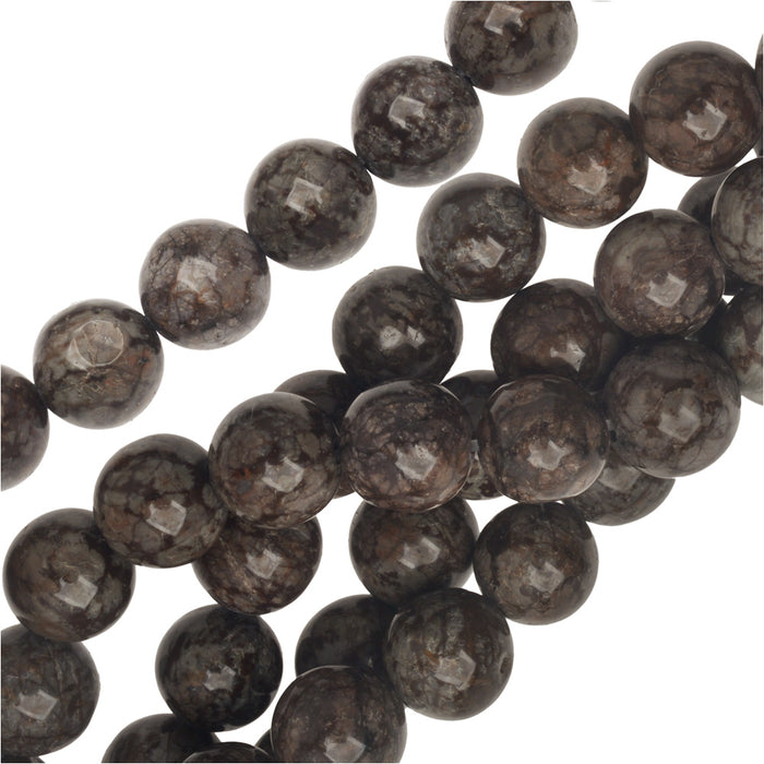 Gemstone Beads, Obsidian, Round 8mm, Brown Snowflake (15 Inch Strand)