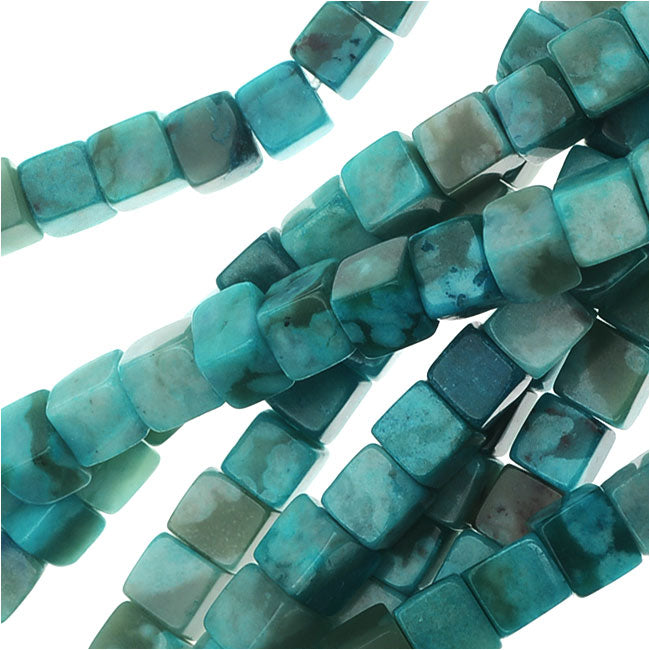 Gemstone Beads, Jasper, Square Cube 4mm, Dyed Blue Turquoise (16 Inch Strand)