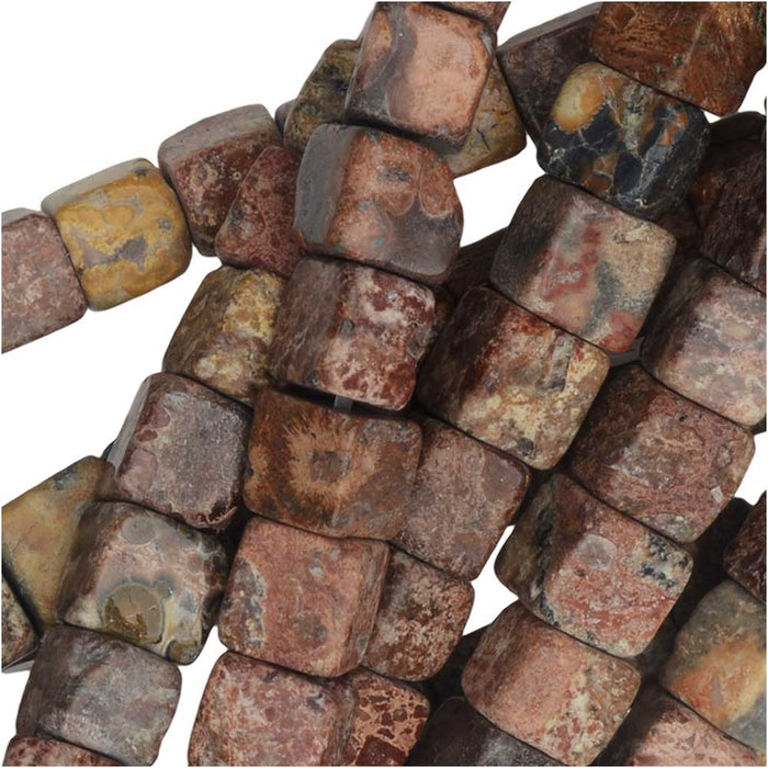 Gemstone Beads, Leopardskin Jasper, Square Cube 4-4.5mm, Tan (15 Inch Strand)