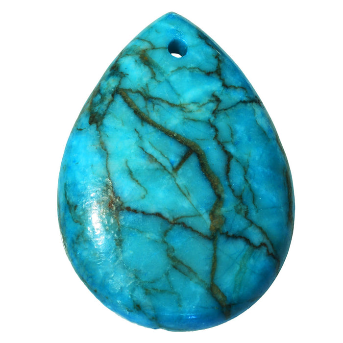 Gemstone Pendant, Blue Turquoise, Pear Drop 48x35mm, Blue Green (1 Piece)