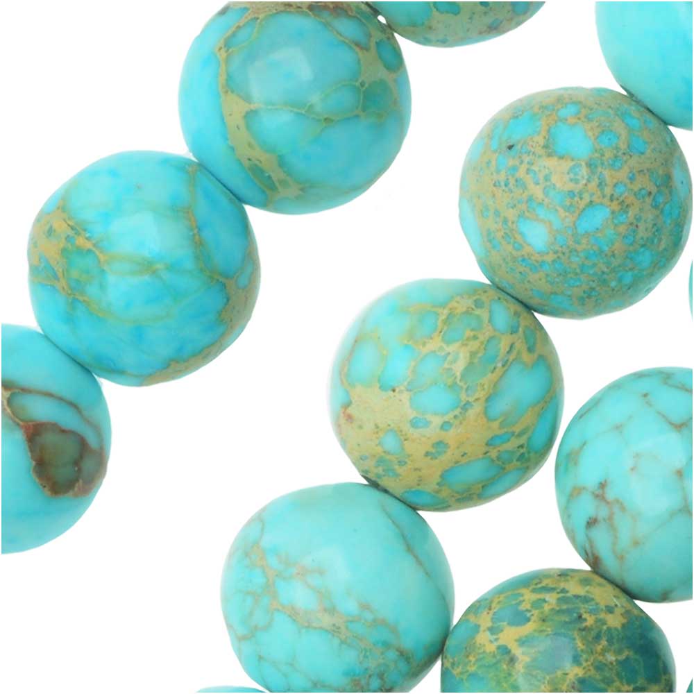 Dakota Stones Gemstone Beads, Dyed Aqua Impression Jasper, Round 8mm (8 Inch Strand)