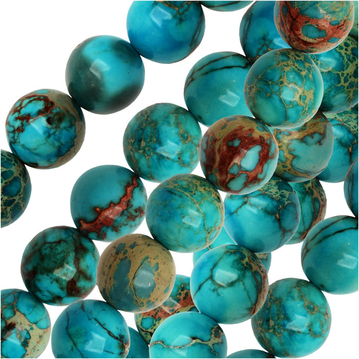 Dakota Stones Gemstone Beads, Aqua Dyed Impression Jasper, Round 10mm (8 Inch Strand)
