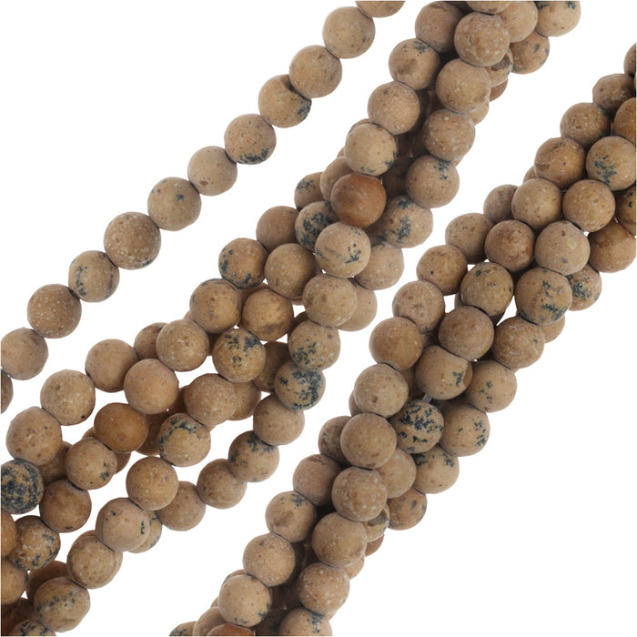 Gemstone Beads, Leopard Jasper, Round 4mm, Matte Brown (15.5 Inch Strand)
