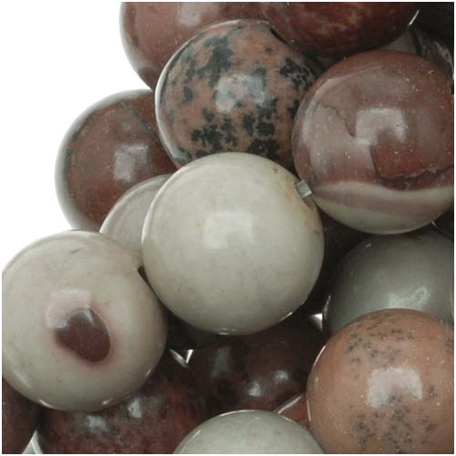 Gemstone Beads, Picture Jasper, Round 8mm, Grey and Red (15 Inch Strand)