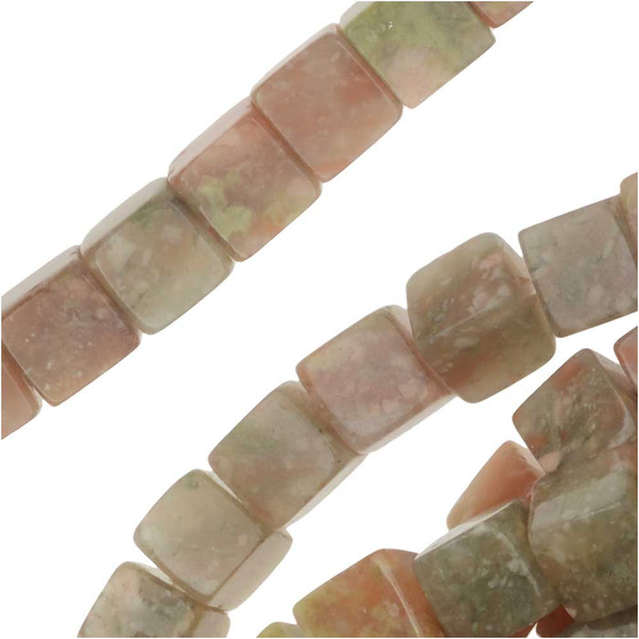 Gemstone Beads, Autumn Jasper, Square Cube 4mm, Green Orange (16 Inch Strand)