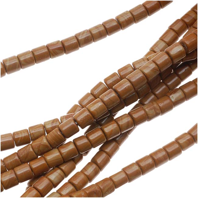Gemstone Beads, Wood Jasper, Barrel Tube 4x4mm, Brown (16 Inch Strand)