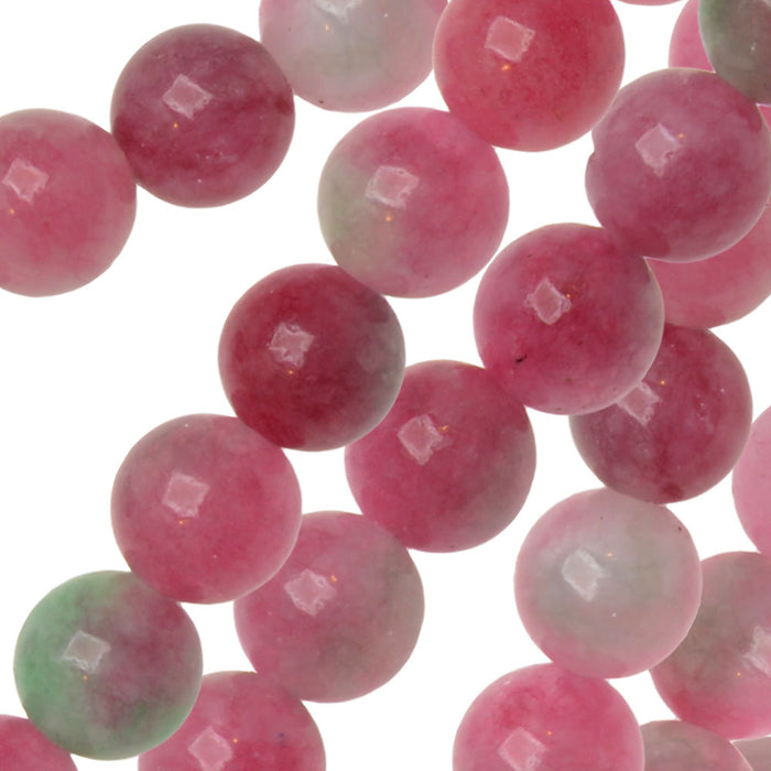 Gemstone Beads, Candy Jade, Round 6.5mm, Watermelon (15 Inch Strand)