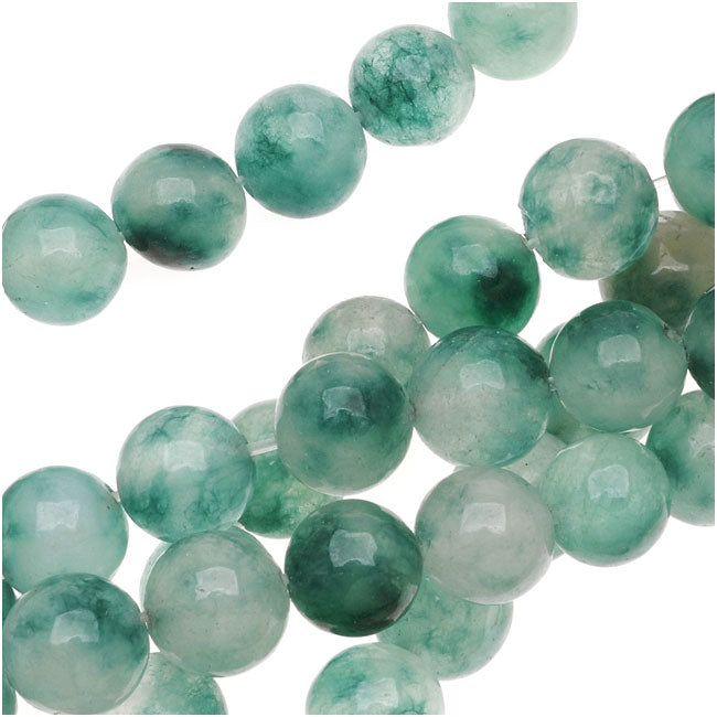 Gemstone Beads, Jade, Round 8mm, Green and White (15 Inch Strand)
