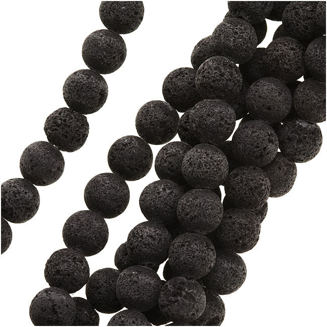Gemstone Beads, Lava, Round 8mm, Black (15.5 Inch Strand)