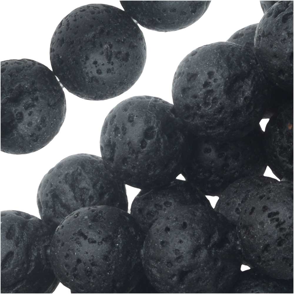 Gemstone Beads, Lava, Round 8mm, Black (15 Inch Strand)