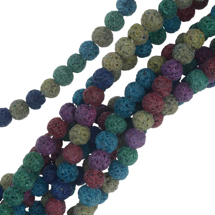 Gemstone Beads, Dyed Lava, Round 6mm, Bright Mixed Colors (14.5 Inch Strand)