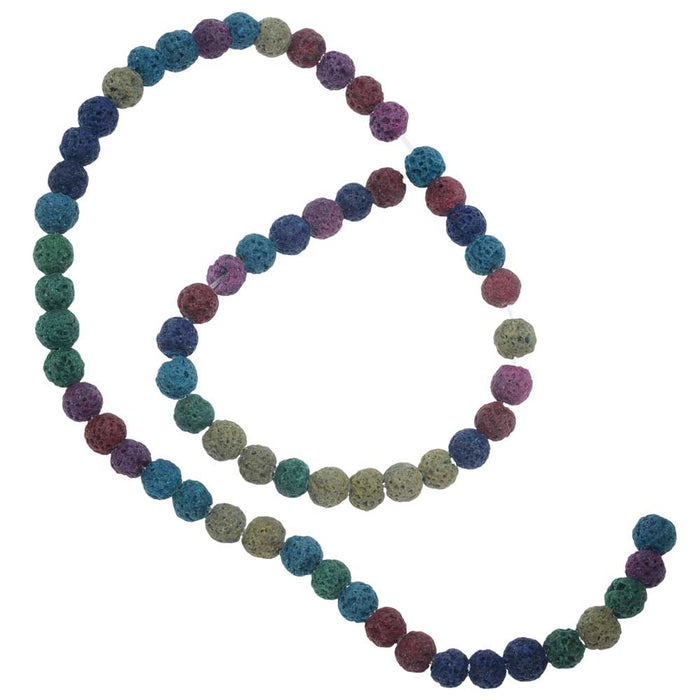 Gemstone Beads, Dyed Lava, Round 6mm, Bright Mixed Colors (14.5 Inch Strand)