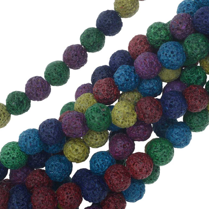 Gemstone Beads, Dyed Lava, Round 8mm, Bright Mixed Colors (14.5 Inch Strand)