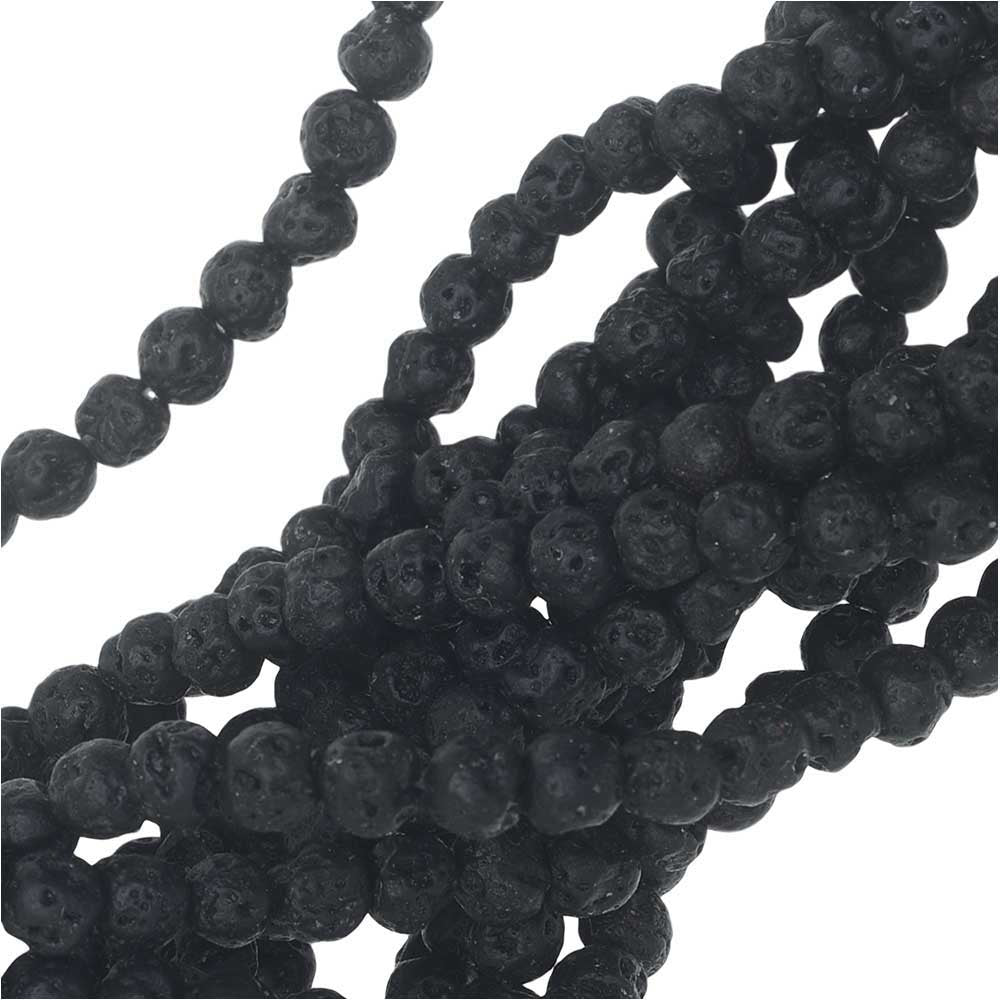 Gemstone Beads, Lava, Round 4mm, Black (15.25 Inch Strand)