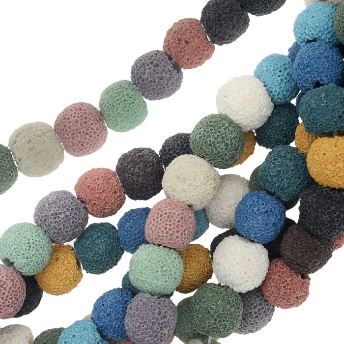 Gemstone Beads, Dyed Lava, Round 10mm, Mixed Colors (14.25 Inch Strand)