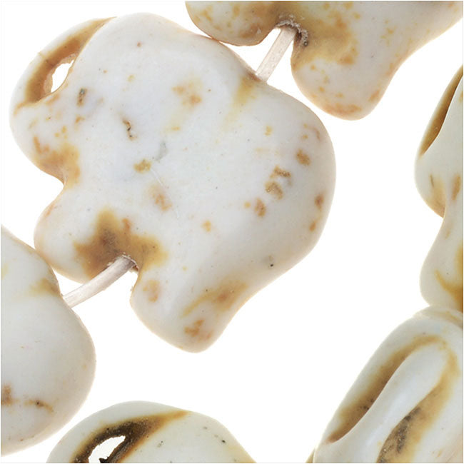 Gemstone Beads, Dyed Magnesite, Elephant 16x21mm, Ivory White (15 Inch Strand)