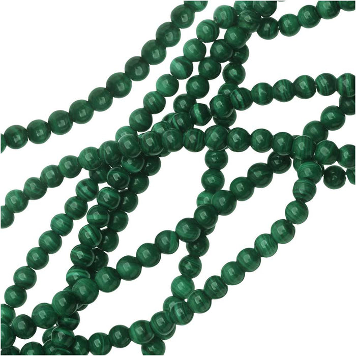 Dakota Stones Gemstone Beads, Green Malachite, Round 4mm (8 Inch Strand)