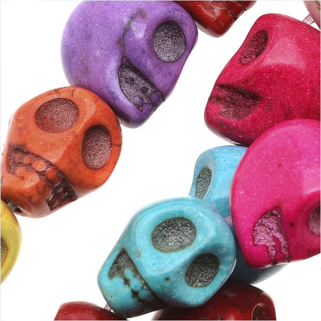 Gemstone Beads, Dyed Magnesite, Square Carved Skull 18x14mm, Multi-Colored (15.5 Inch Strand)