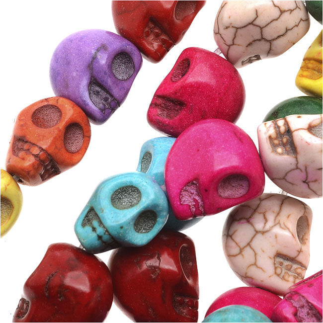 Gemstone Beads, Dyed Magnesite, Square Carved Skull 18x14mm, Multi-Colored (15.5 Inch Strand)