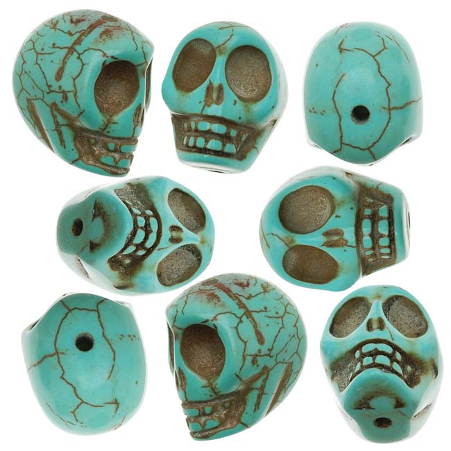 Turquoise Magnesite, Dyed,  Gemstone Beads Carved Skulls 14x18mm (10 pcs)