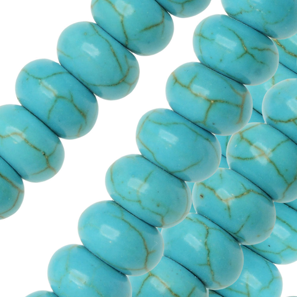 Gemstone Beads, Turquoise Blue Magnesite, Rondelle 5x8mm (15 Inch Strand)