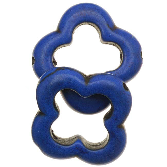 Gemstone Beads, Magnesite, Open Clover / Flower 17mm, Dark Blue (10 Pieces)