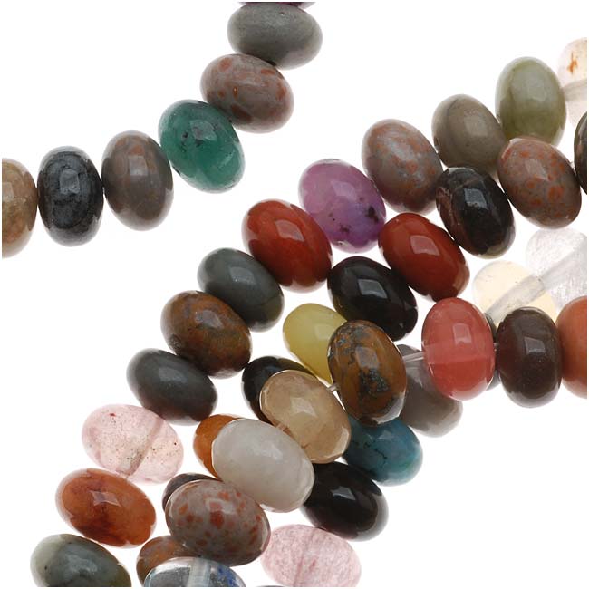 Gemstone Beads, Mixed Stones, Rondelle 8mm, Multi-Colored (15 Inch Strand)