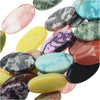 Gemstone Beads, Mixed Stones, Flat Oval 22x12mm, Multi-Colored (15 Inch Strand)