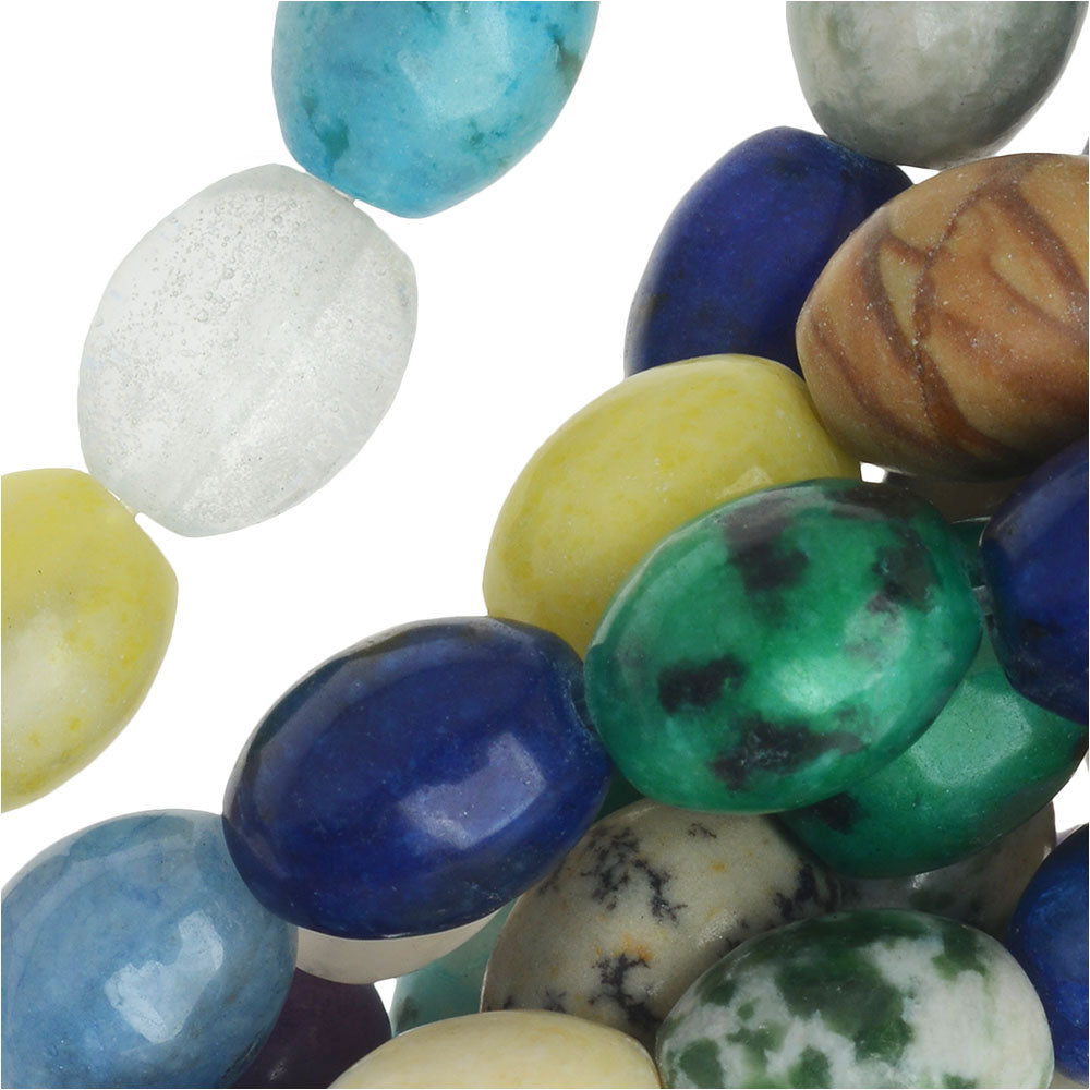 Gemstone Beads, Mixed Stones, Barrel 10x8mm, Multi-Colored (15.5 Inch Strand)