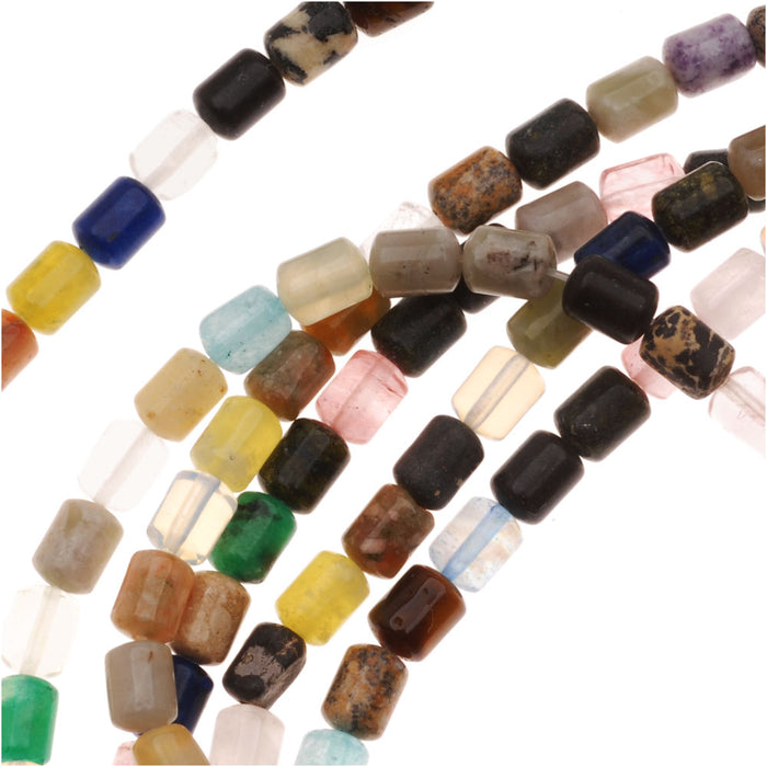 Gemstone Beads, Mixed Stones, Barrel 6x4mm, Multi-Colored (16 Inch Strand)