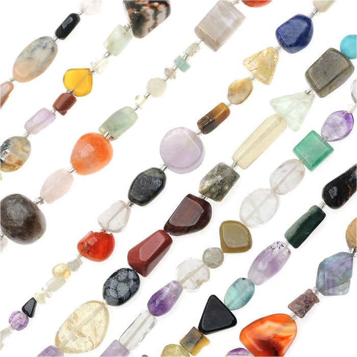 Gemstone Beads, Mixed Stones, Medium Nugget 4-24mm, Multi-Colored (14.5 Inch Strand)