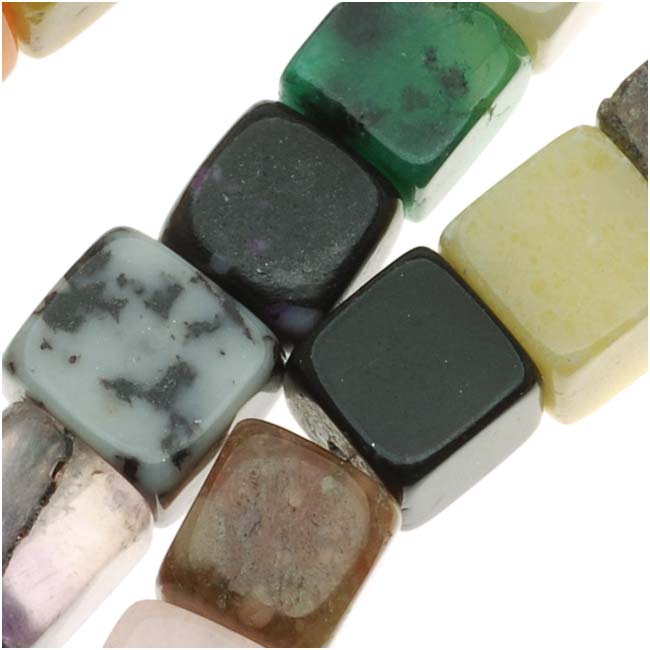 Gemstone Beads, Mixed Stones, Square Cube 6mm, Multi-Colored (15 Inch Strand)