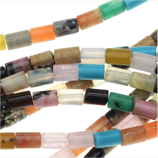 Gemstone Beads, Mixed Gemstones, Tube 5x3mm, Multi-Colored (16 Inch Strand)