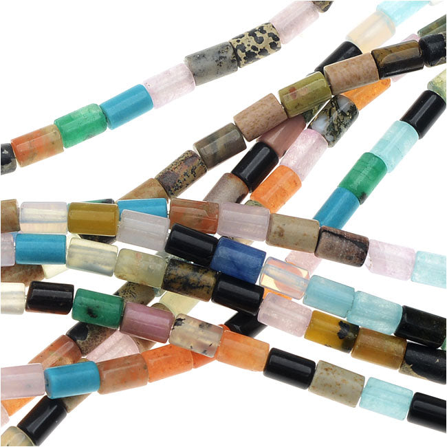 Gemstone Beads, Mixed Gemstones, Tube 5x3mm, Multi-Colored (16 Inch Strand)