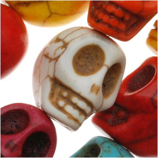 Gemstone Beads, Dyed Magnesite, Carved Skull 12x10mm, Bright Color Mix (20 Pieces)