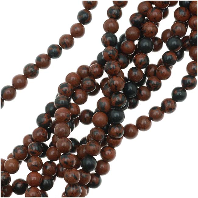 Gemstone Beads, Obsidian, Round 4mm, Mahogany (15 Inch Strand)