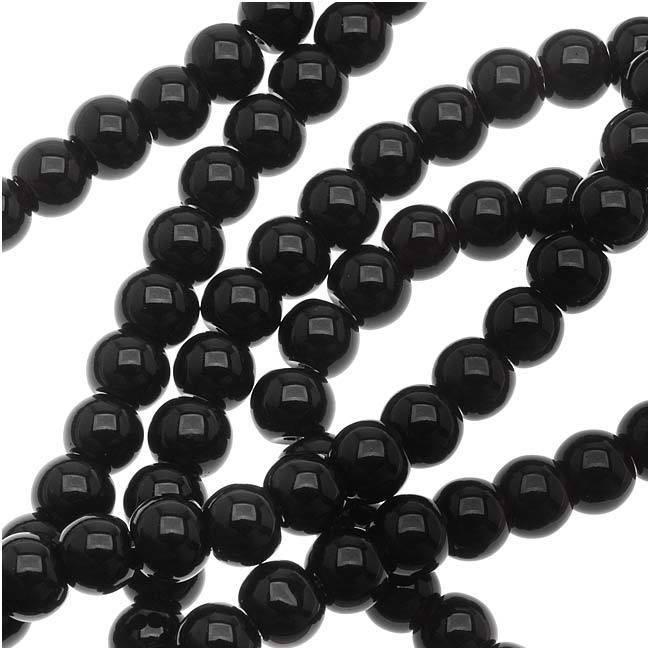 Glass Beads, Simulated Onyx, Round 6mm, Jet Black (16 Inch Strand)