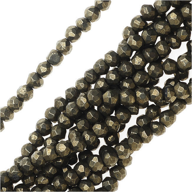 Gemstone Beads, Pyrite, Faceted Rondelle 3x4mm, Gold (13 Inch Strand)