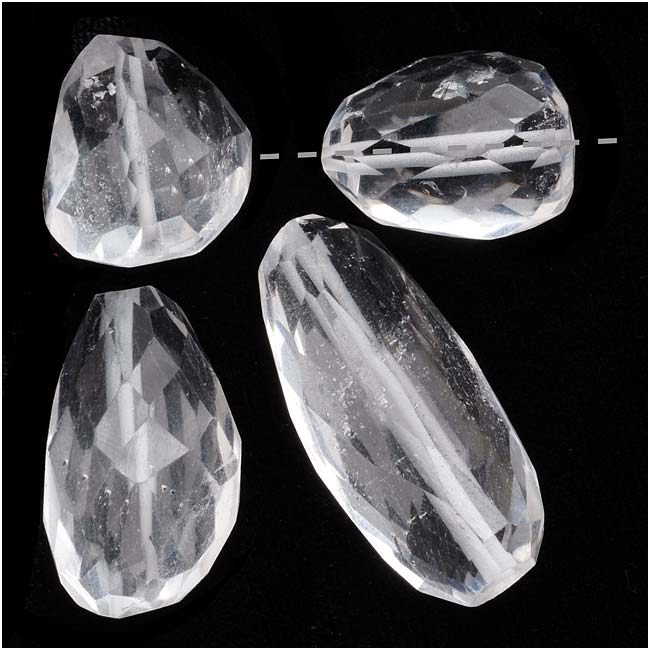 Gemstone Beads, Quartz, Faceted Nugget 14-26mm, Clear (4 Pieces)
