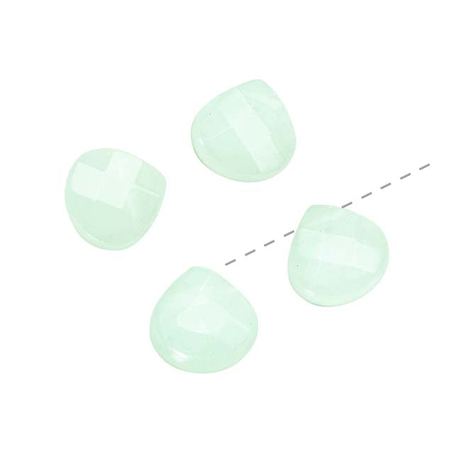 Glass Beads, Faceted Heart Cut Briolette 8mm, Light Green (4 Pieces)