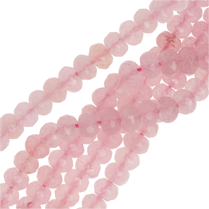 Gemstone Beads, Rose Quartz, Faceted Rondelle 6x4mm, Pink (14.5 Inch Strand)