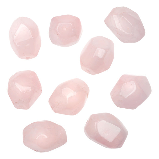 Gemstone Beads, Rose Quartz, Smooth Nugget 15-22mm, Pink (9 Pieces)