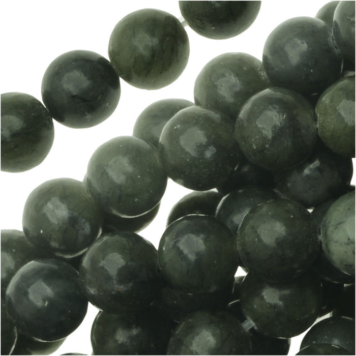 Gemstone Beads, Serpentine, Round 6mm, Russian Jade Green (15 Inch Strand)