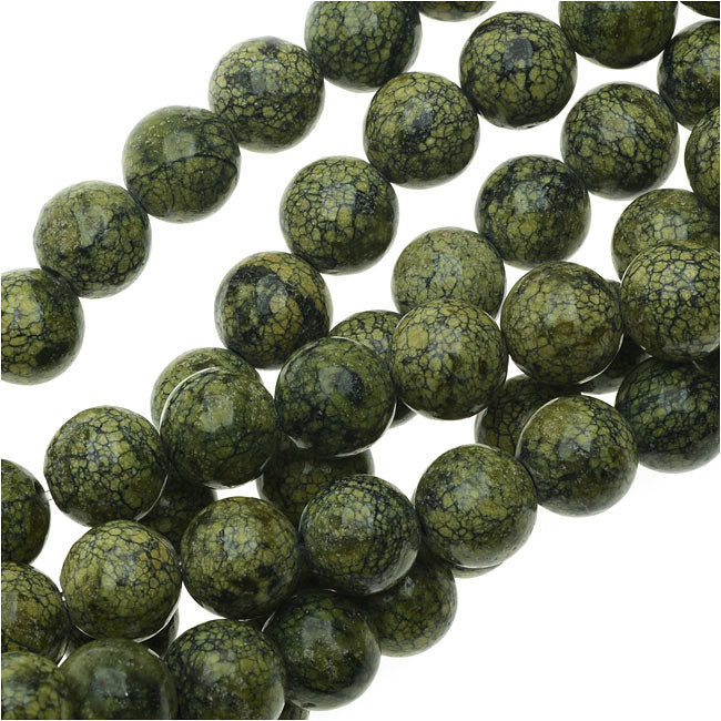 Gemstone Beads, Serpentine, Round 8mm, Russian Jade Green (15 Inch Strand)