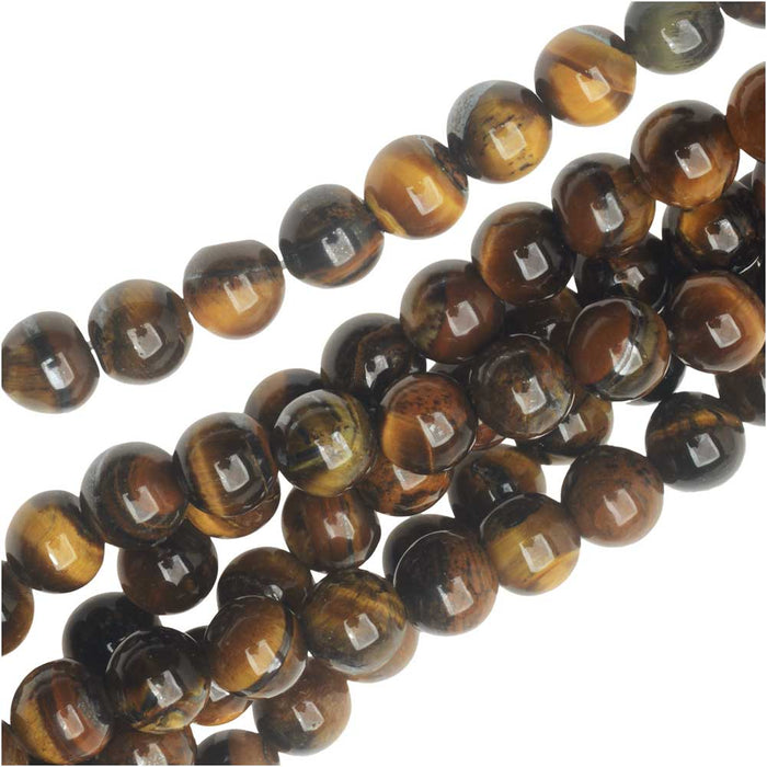 Gemstone Beads, Tiger Eye, Round 6mm, Brown and Gold (15 Inch Strand)